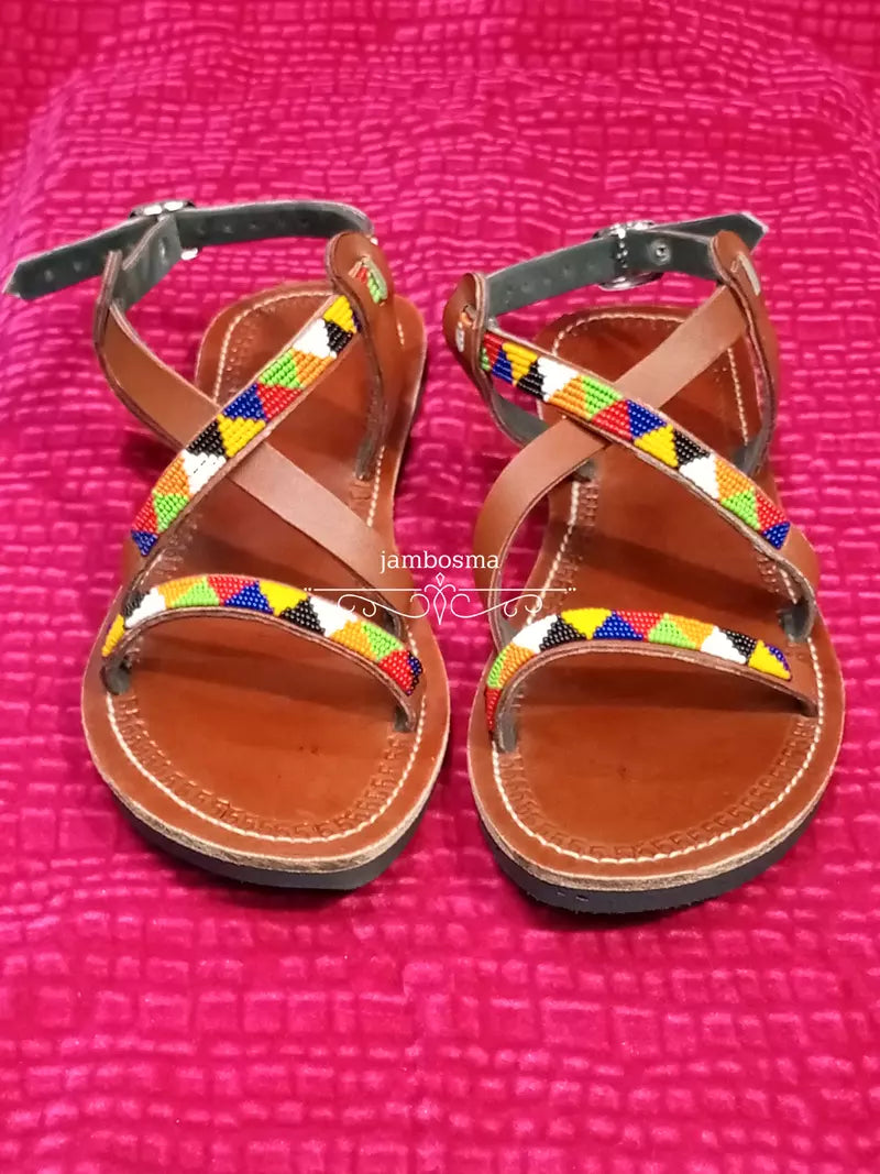 Sandales pour femmes africaines, sandales Massaï, sandales d'été, sandales en cuir perlé, chaussures pour femme