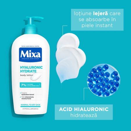 MIXA Hyalurogel lait corporel hydratant intense pour peaux sèches et sensibles 400 ml