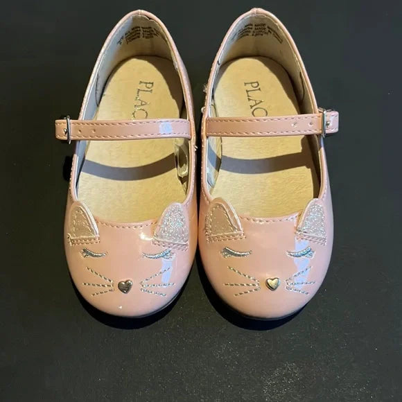 Mary Janes roses à thème chat pour enfants T20